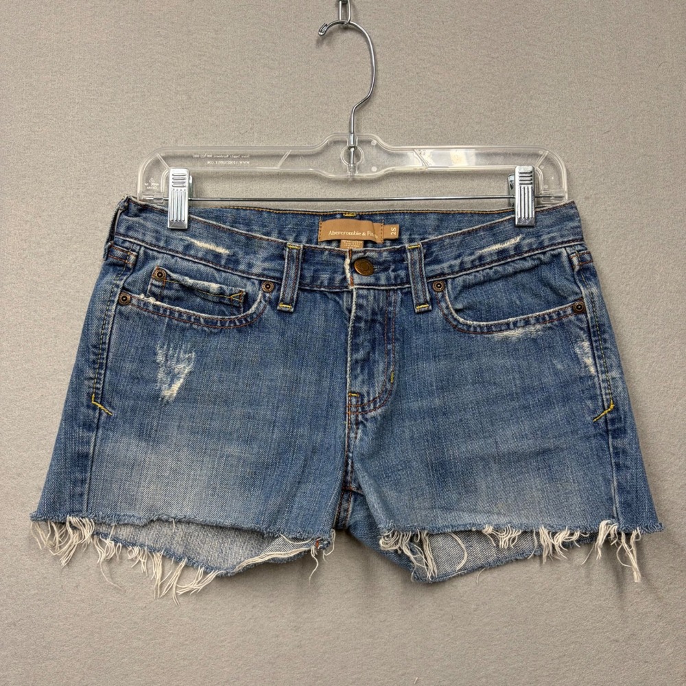 Abercrombie & Fitch Shorts Women 2S Blue Vintage 5 Pocket Distressed Y2K Denim